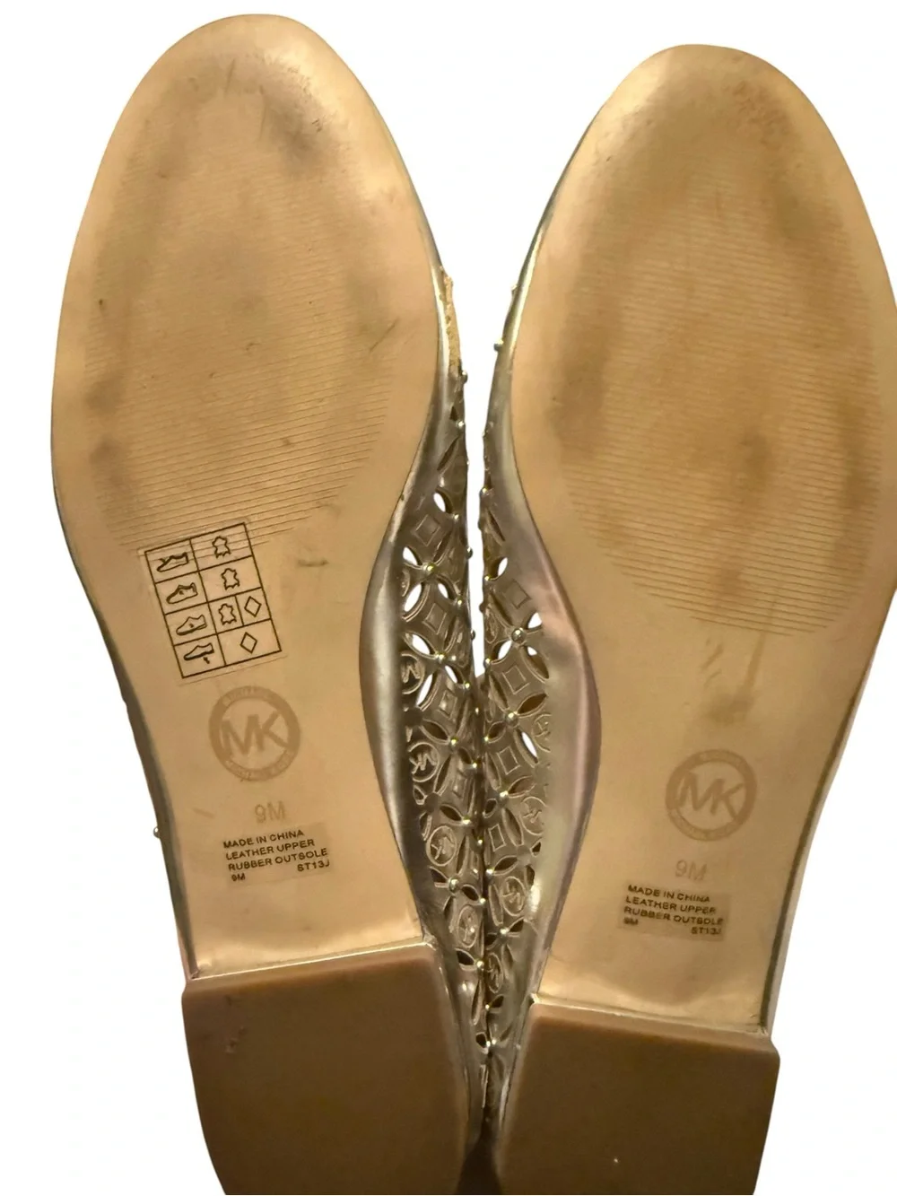 Michael Kors Silver Metallic Laser Cut Studded Flats Loafers Size 9M